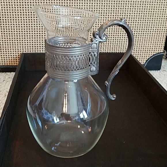 Other - Vintage glass and metal pitcher